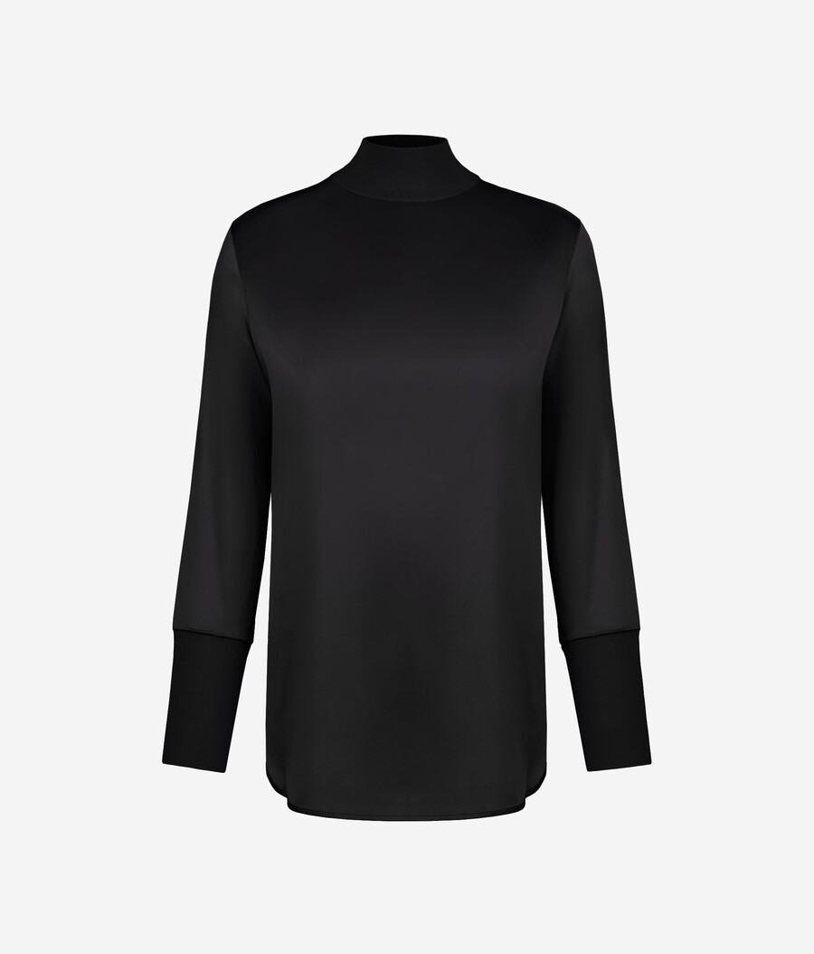 sidensatinblus med jerseyinlägg