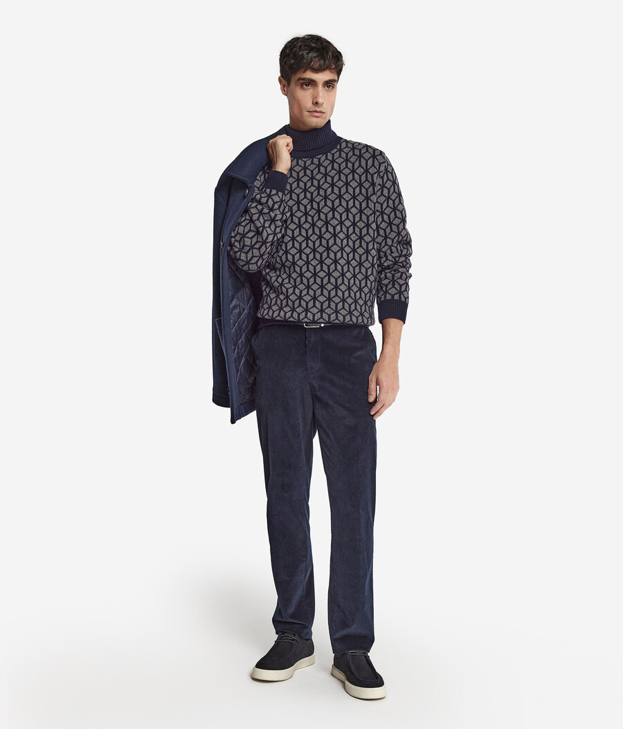jacquard kashmirtröja med polotröja och optiskt motiv
