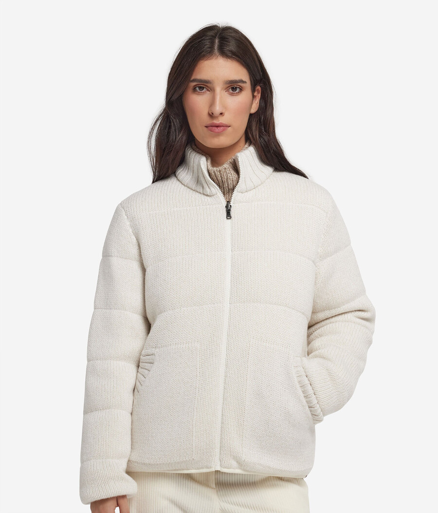 vändbar dunjacka i cashmere tricot lamé