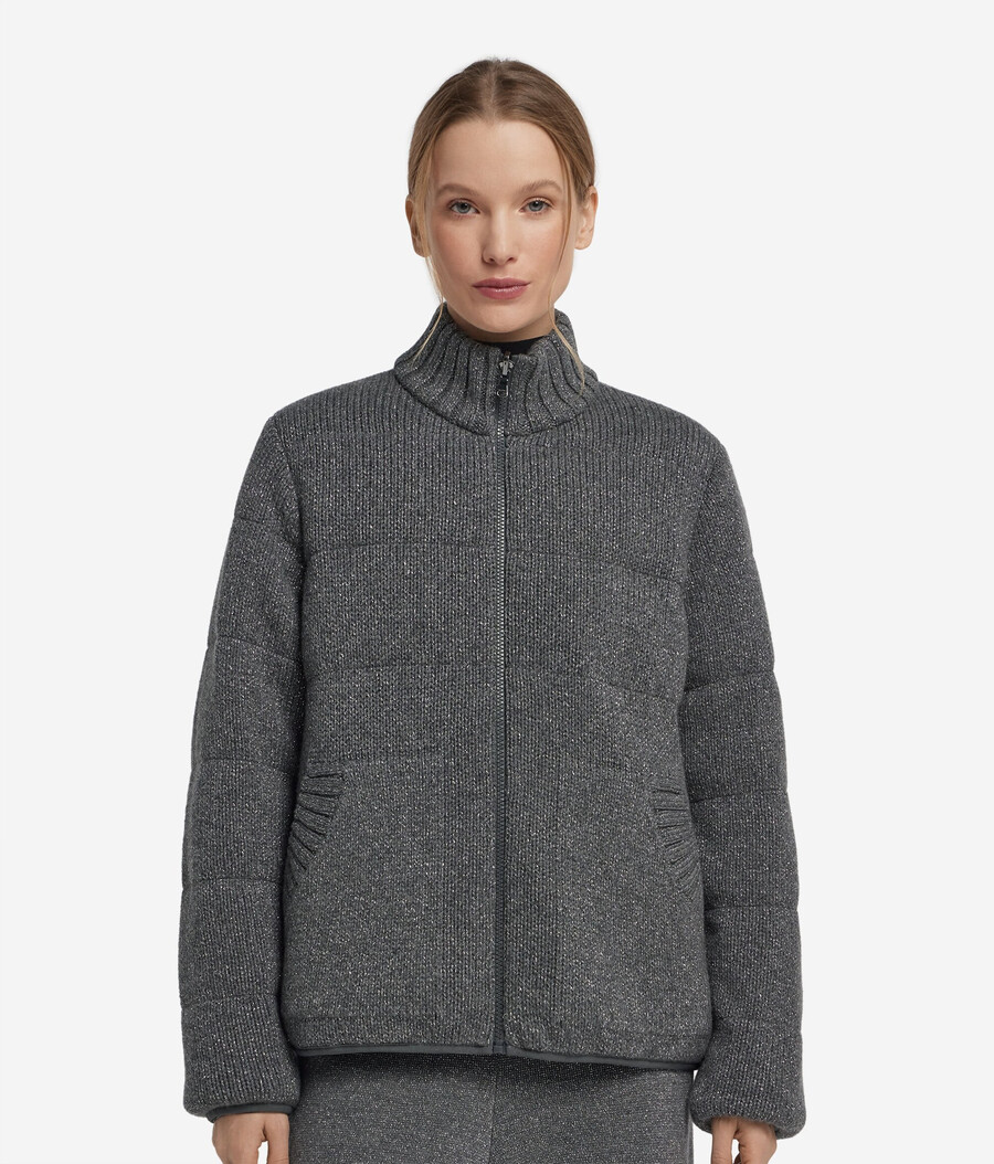 vändbar dunjacka i cashmere tricot lamé