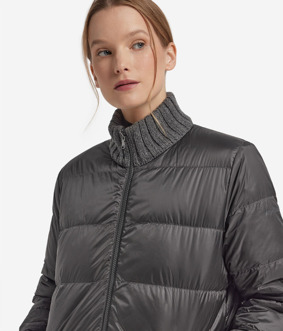 vändbar dunjacka i cashmere tricot lamé