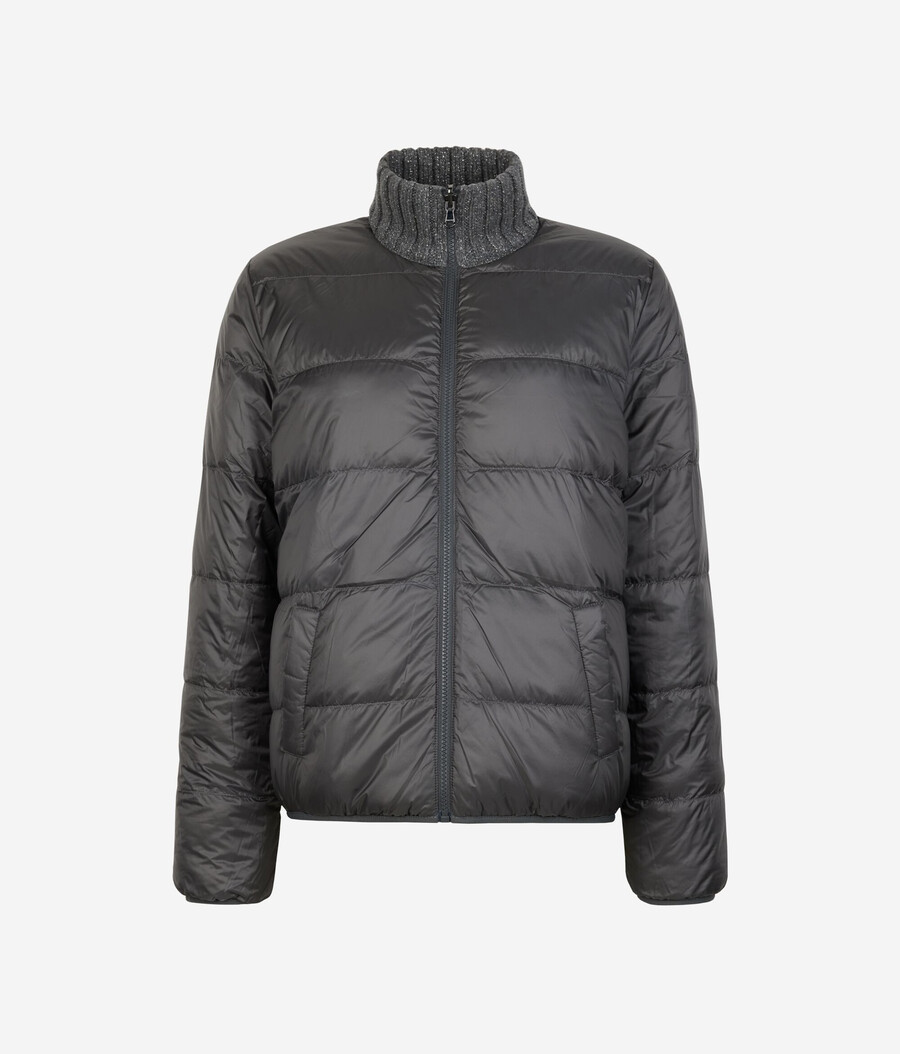 vändbar dunjacka i cashmere tricot lamé