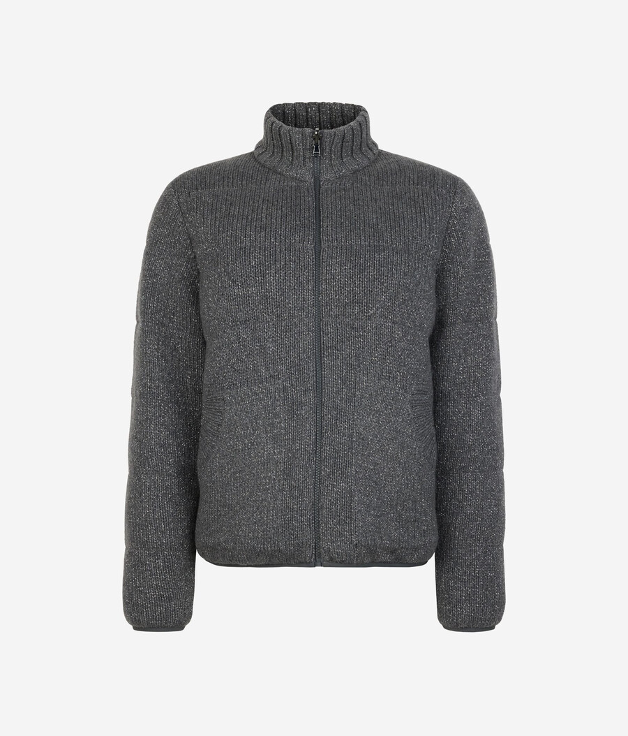 vändbar dunjacka i cashmere tricot lamé