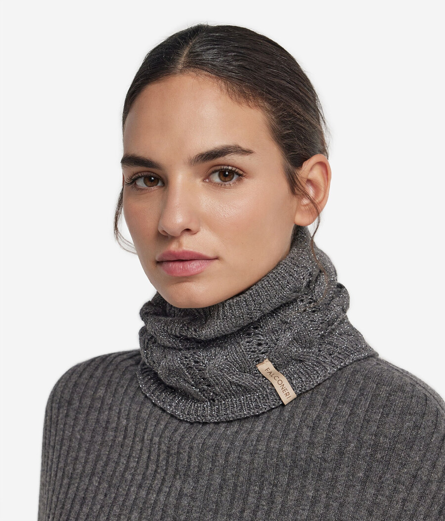 lamé ull kabelstickad snood