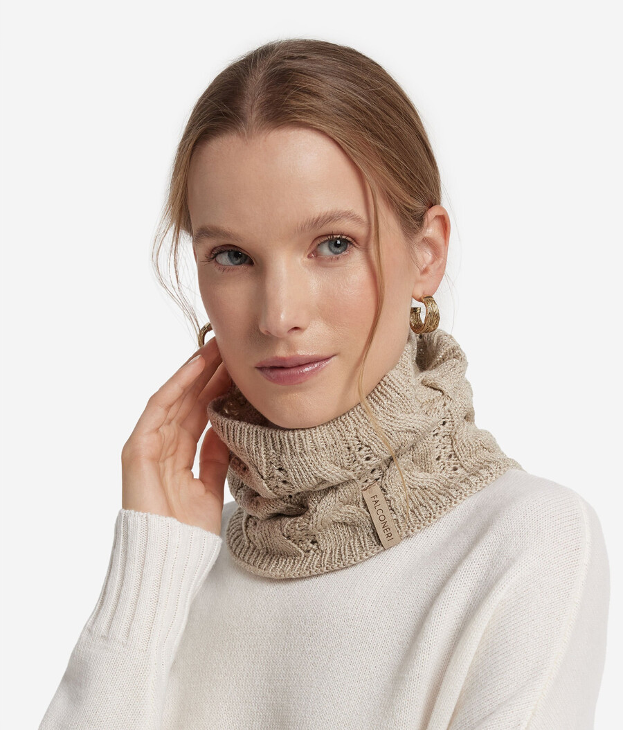lamé ull kabelstickad snood