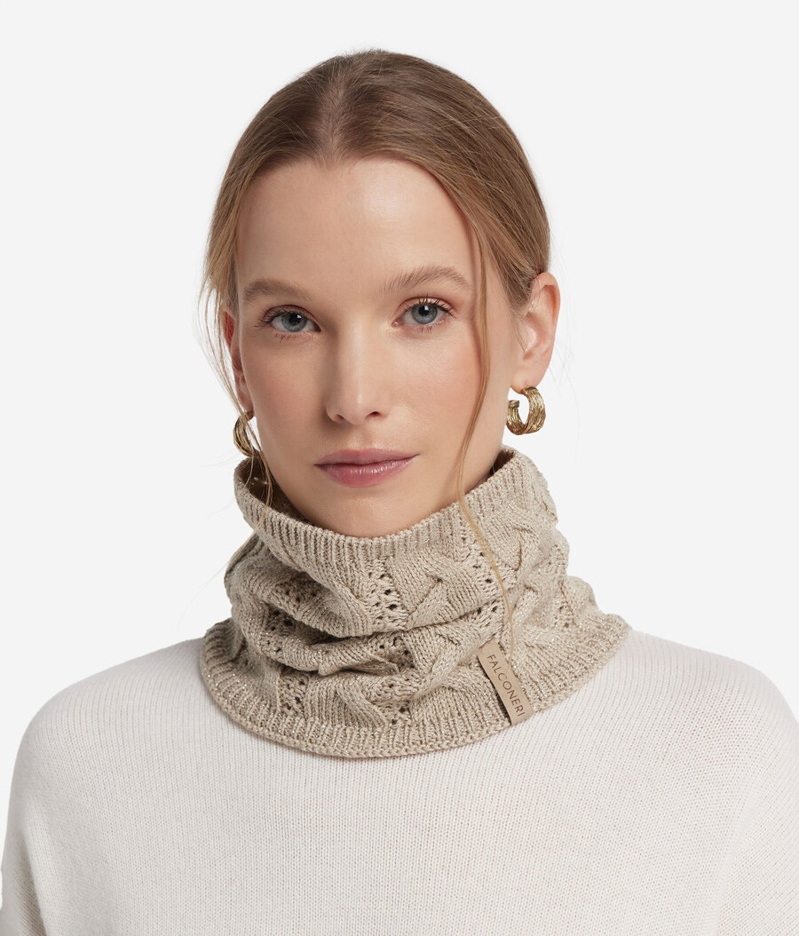 lamé ull kabelstickad snood