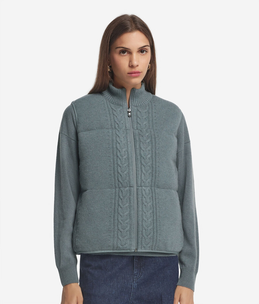 vändbar kabelstickad bouclé gilet