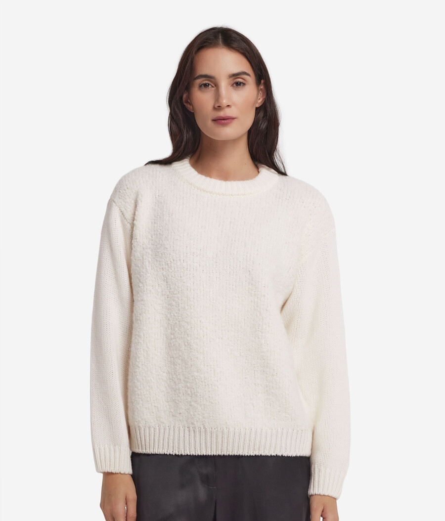 bouclé cashmere-tröja med rund hals