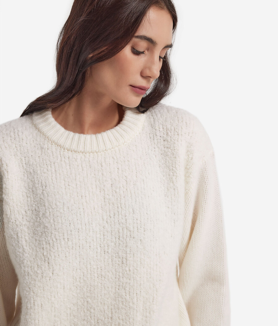 bouclé cashmere-tröja med rund hals