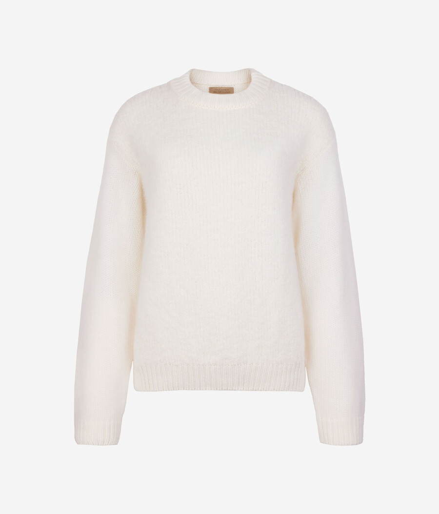 bouclé cashmere-tröja med rund hals