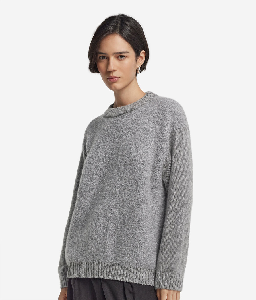 bouclé cashmere-tröja med rund hals