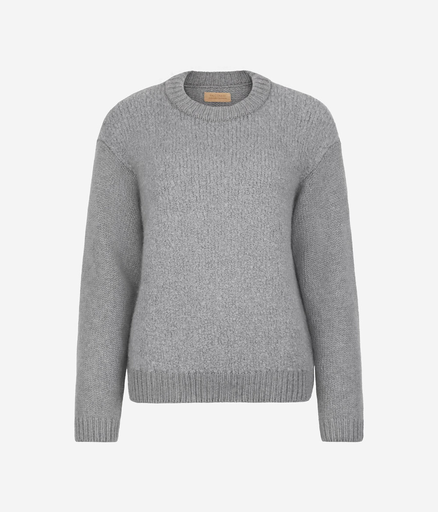 bouclé cashmere-tröja med rund hals