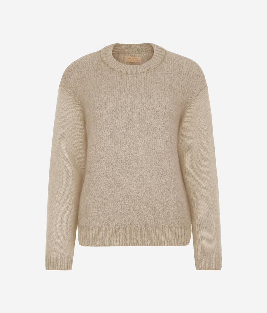 bouclé cashmere-tröja med rund hals