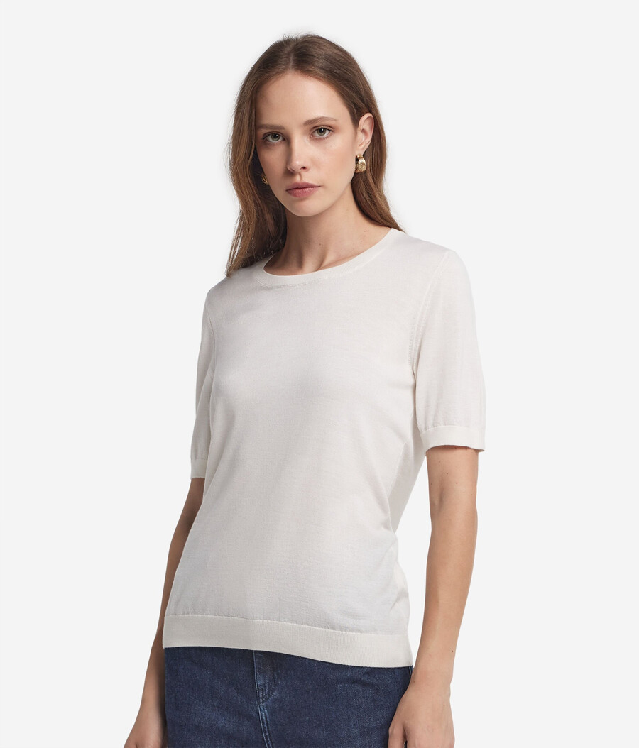kortärmad topp i ultrafin kashmir med rund hals