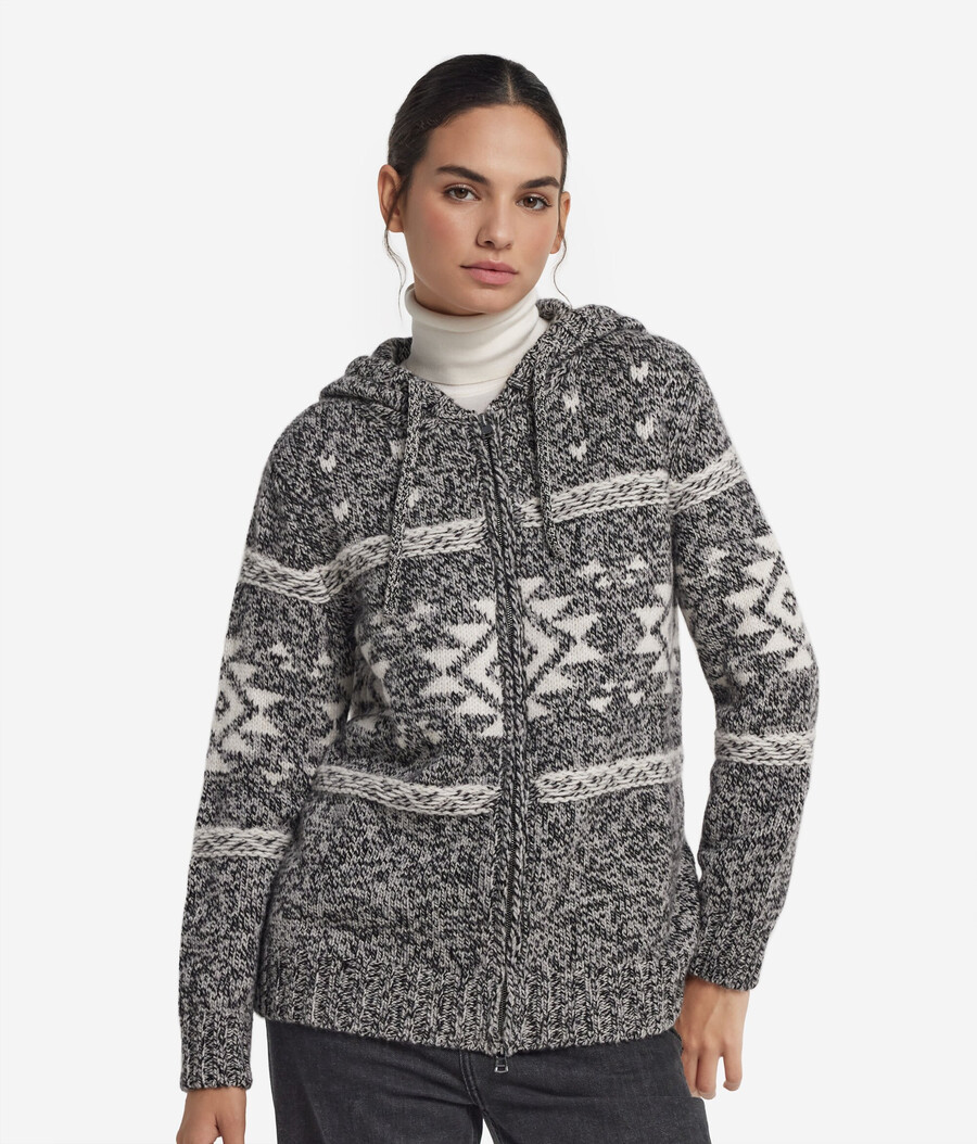 ultramjuk kashmirtröja med dragkedja och mouliné-jacquard-utförande