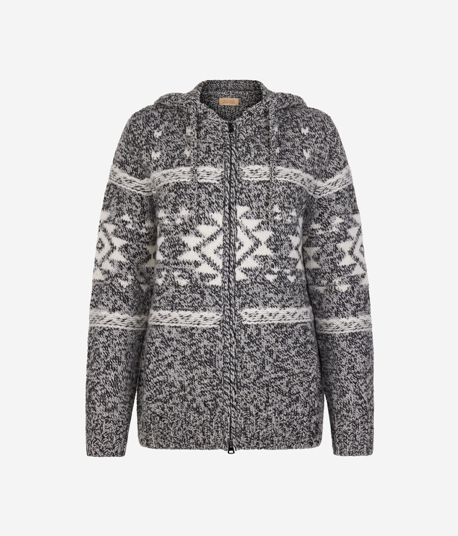 ultramjuk kashmirtröja med dragkedja och mouliné-jacquard-utförande