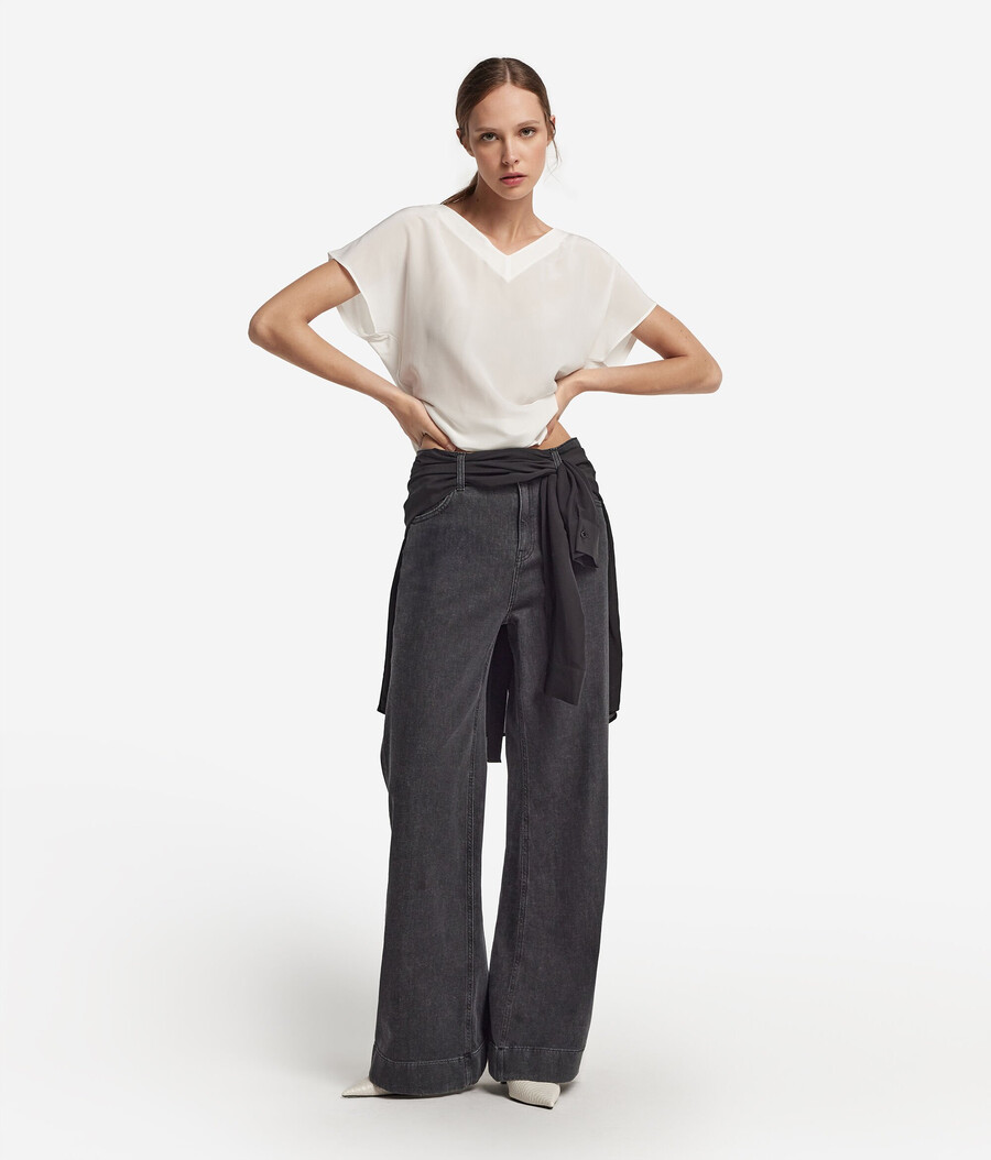kimono-t-shirt med v-ringning i siden
