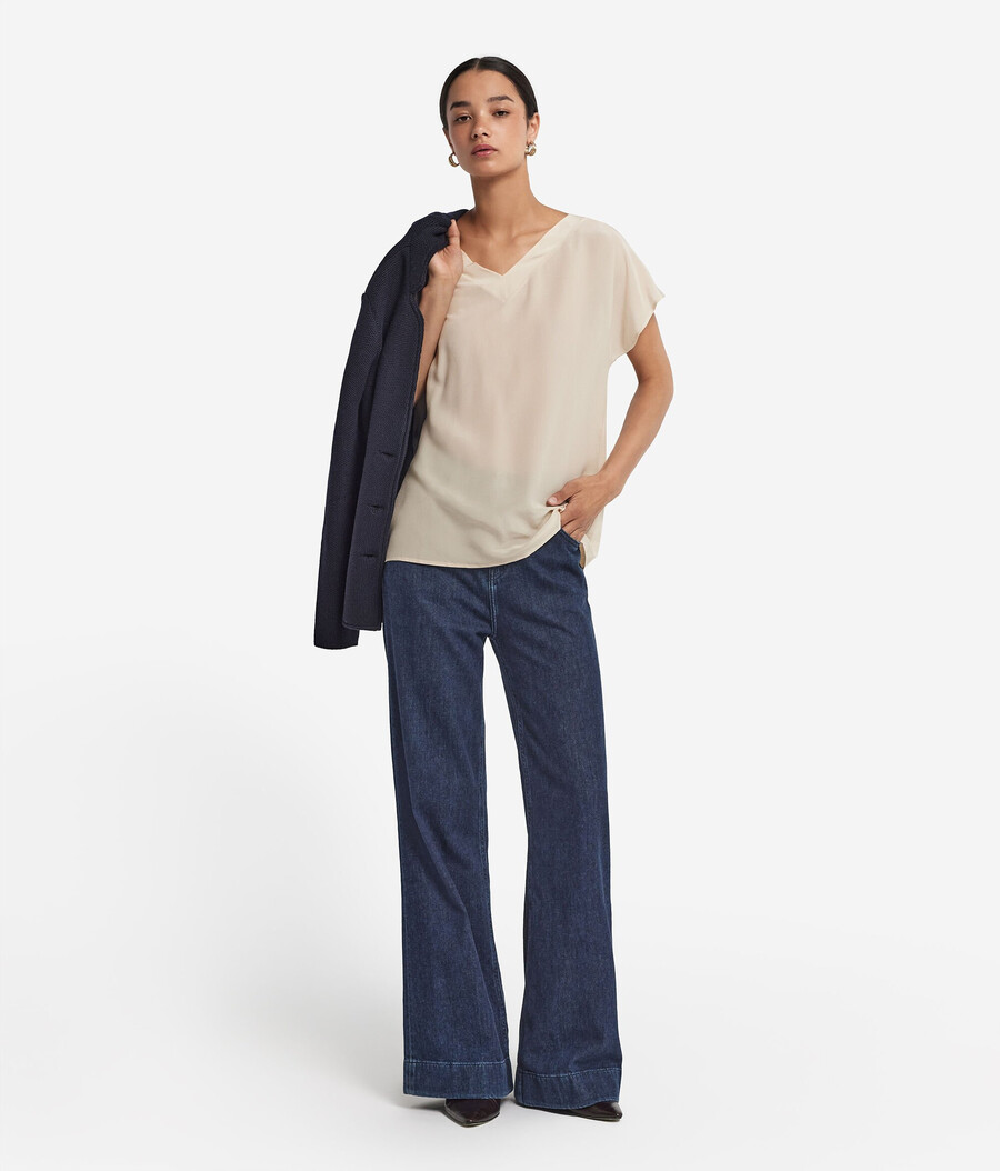 kimono-t-shirt med v-ringning i siden