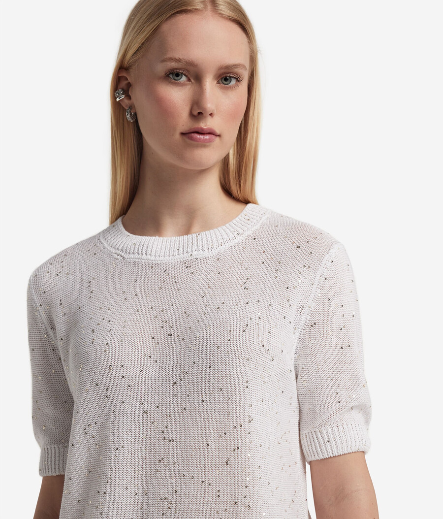 kortärmad t-shirt i bomull och mikro-paljetter