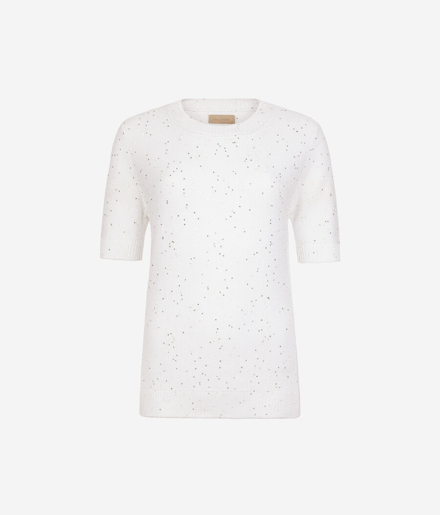 kortärmad t-shirt i bomull och mikro-paljetter
