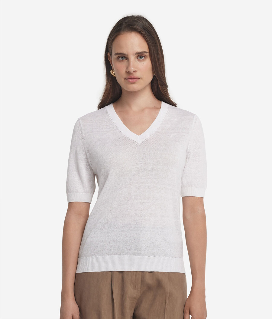 v-ringad t-shirt i linne och bomull