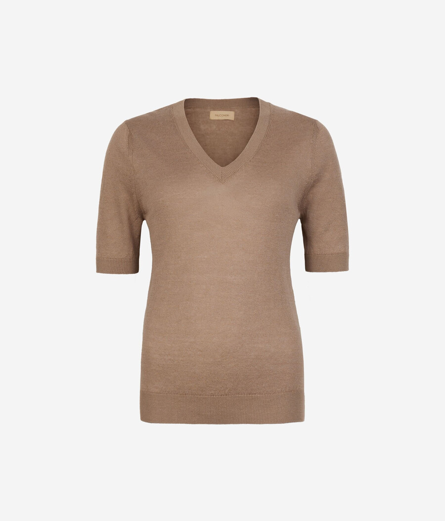 v-ringad t-shirt i linne och bomull